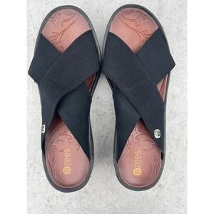 BZEES Desire Slide Sandals Black Elastic Crisscross Comfort Wedge Size 9.5M